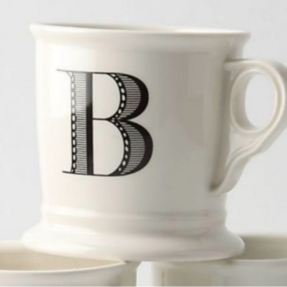 ANTHROPOLOGIE B Monogram Initial Pedestal Coffee Mug Cup Handle Cream Black